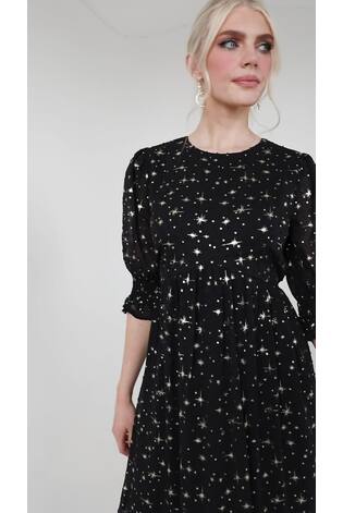 Lovedrobe Printed Puff Sleeve Black Midaxi Dress - Image 2 of 6
