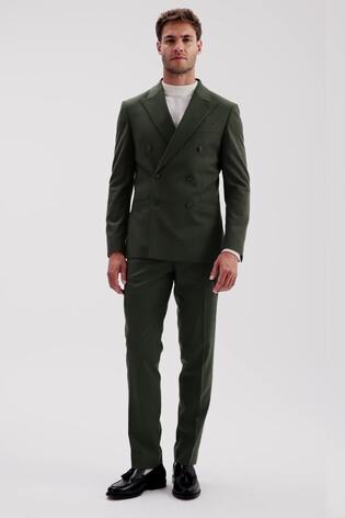 MOSS Khaki Slim Double Breasted Flannel Suit Jacket - Image 2 of 6