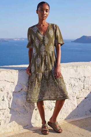 Roman Green Petite Border Print Tiered Dress - Image 2 of 7