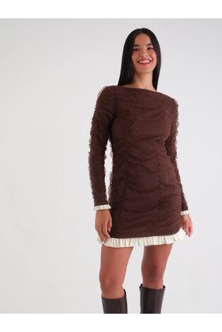 Amy Lynn Brown Edie Polka Dot Mesh Mini Ruched Long Sleeve Dress - Image 2 of 9 Amy Lynn Brown Edie Polka Dot Mesh Mini Ruched Long Sleeve Dress - Image 2 of 9