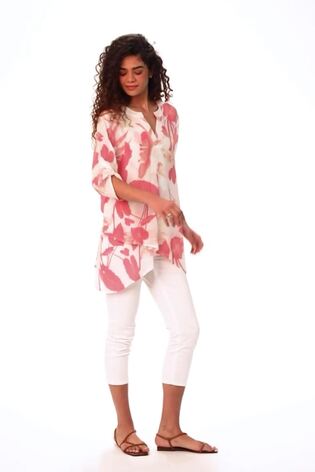 Roman Pink Floral Print Pleat Front Top - Image 2 of 6