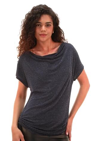 Roman Metallic Glitter Cowl Neck Top - Image 2 of 6