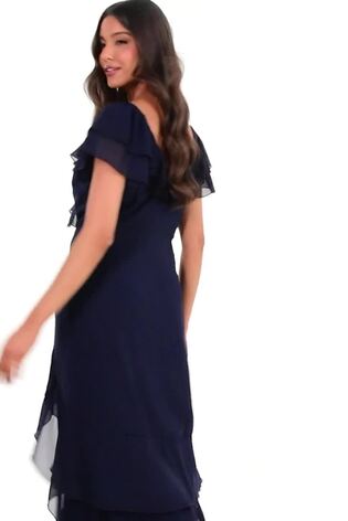 Quiz Navy Blue Chiffon Frill Maxi Dress - Image 2 of 5