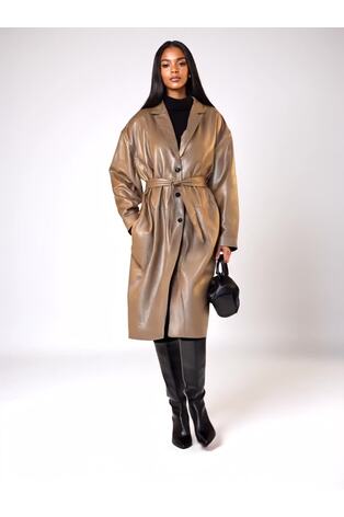 Religion Natural Grace Oversized Faux Leather Mac In Soft Neutral With Belt - Image 2 of 7