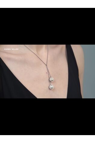 Karen Millen Silver Tone Logo Pearl Double Drop Necklace - صورة 2 من 6