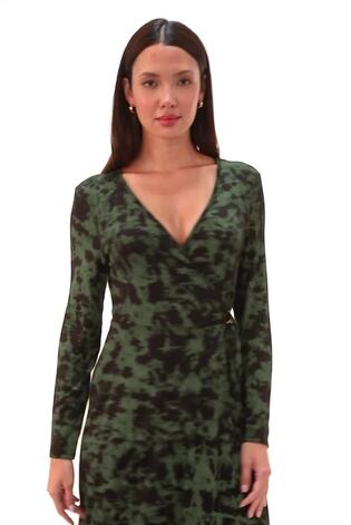 Roman Green Tie Dye Wrap Detail Stretch Dress - Image 2 of 6