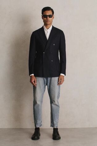 Reiss Navy Club Slim-Fit Double-Breasted Textured Wool-Blend Suit Blazer - Image 2 of 8