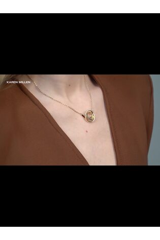 Karen Millen Gold Tone Crystal Ribbon Pendant Necklace - Image 2 of 5