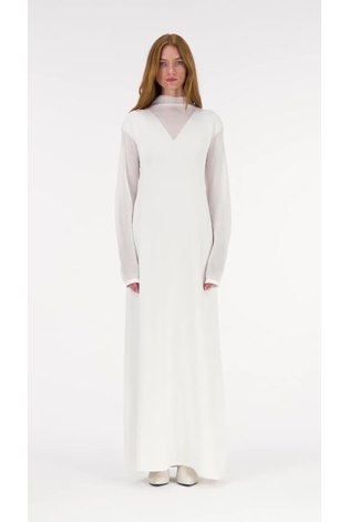 leem White Mesh-Effect Knitted Dress - Image 2 of 6