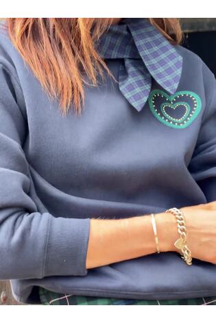 Love & Roses x Binky Navy Blue Tie Neck Embroidered Sweatshirt - Image 2 of 5