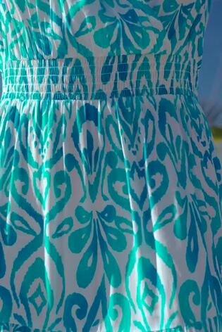 Sosandar Blue Abstract Print Shirred Waist Faux Wrap Midi Dress - Image 2 of 5