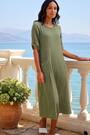 Roman Green Textured A-Line 100% Cotton Midi Dress - Image 2 of 5