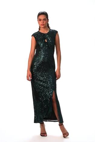 Roman Green Sequin Twist Front Maxi Stretch Dress - Image 2 of 6