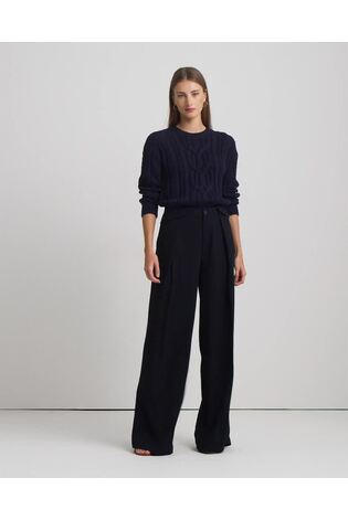 Lauren Ralph Lauren Navy Blue Kirahn Georgette Wide Leg Trousers - Image 2 of 7
