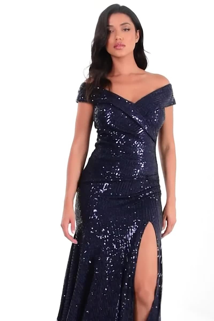 Buy Quiz Navy Blue Sequin Bardot Ruched Maxi Dress from the Next UK online  shop