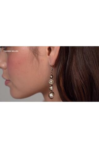 Karen Millen Gold Tone Logo Pearl Drop Earrings - Image 2 of 6