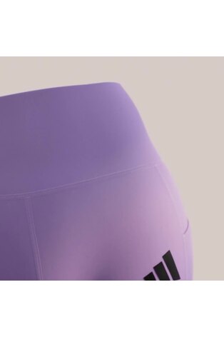 adidas Purple Optime 3-Stripes Full Length Leggings - Image 2 of 6
