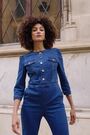 Sosandar Blue Dark Indigo Slim Leg Button Front Denim Jumpsuit - Image 2 of 6
