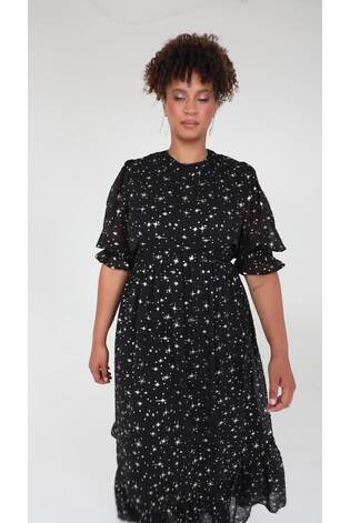 Lovedrobe Printed Puff Sleeve Black Midaxi Dress - Image 2 of 6