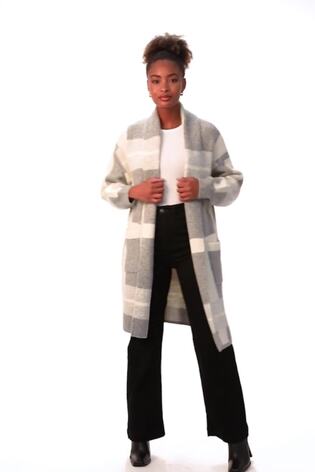 Roman Grey Check Longline Pocket Cardigan - Image 2 of 6