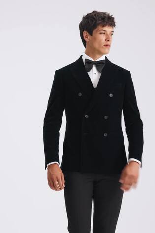 MOSS Blue Slim Fit Dark Teal Velvet Jacket - Image 2 of 6