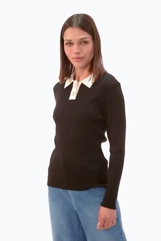 Roman Black Scallop Collared Rib Jumper - Image 2 of 6