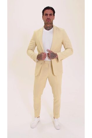 Harry Brown Yellow Slim Fit Chris Linen Cotton Blend Single Breasted Suit Blazer - Image 2 of 11