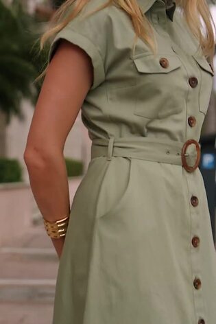 Sosandar Green Pocket Front Belted Denim Shirt Dress - Image 2 of 6