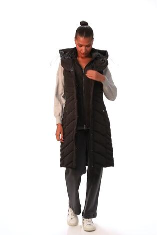 Roman Black Chevron Quilted Hooded Gilet - Image 2 of 7