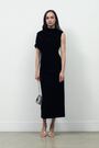 Reiss Black Nara Velvet Draped-Neck Ruched Midi Dress - Image 2 of 9