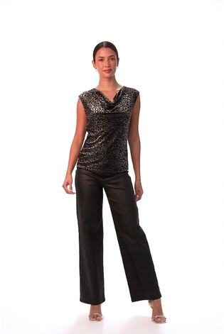 Roman Black Stripe Print Mesh Overlay Top - Image 2 of 6
