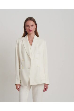 Lauren Ralph Lauren Cream Telbey Double Breasted Linen Blend Twill Blazer - Image 2 of 11