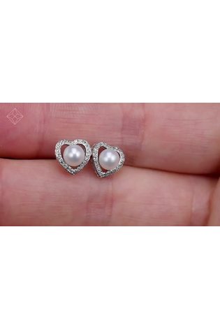 The Diamond Store White Stellato Collection Pearl and Diamond Heart Earrings in 9K White Gold