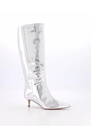 Buy Dune London Silver Smooth Kitten Heel Point Knee High Boots from Next Luxembourg
