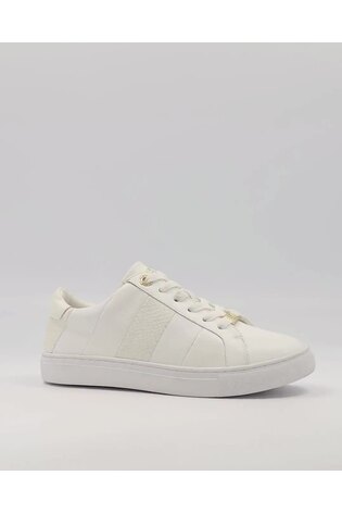 Dune London White Wide Fit Everleigh Mix Material Stripe Trainers