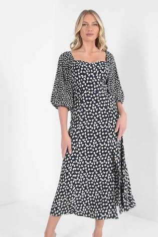 Buy Quiz Black Floral Split Front Midi Dress from Next Luxembourg