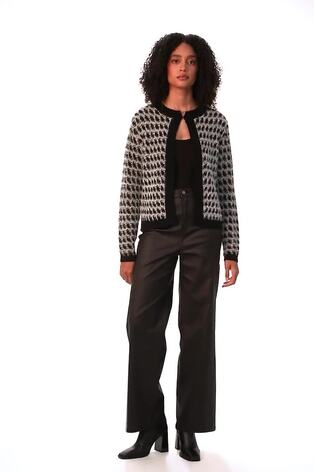 Roman Black Textured Fluffy Knit Cardigan - Image 2 of 6