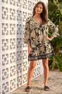 Roman Black Floral V-Neck Swing Dress - Image 2 of 5