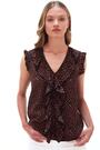 Roman Black Floral Print Ruffle Front Vest Top - Image 2 of 6