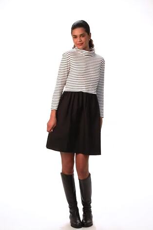 Roman Black Contrast Stripe Smock 100% Cotton Midi Dress - Image 2 of 6