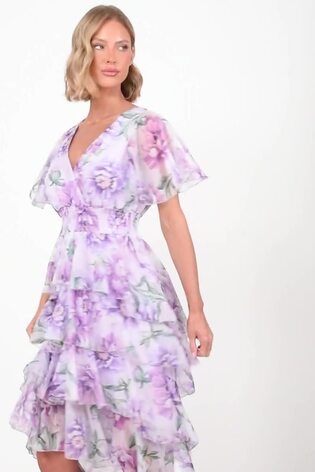 Buy Quiz Purple Chiffon Floral Dip Hem Tiered Midaxi Dress from Next Luxembourg