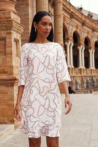 Sosandar Pink Conversational Ruffle Hem Shift Dress - Image 2 of 6
