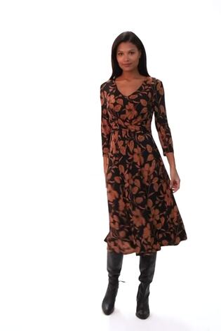 Roman Brown Leaf Print Wrap Midi Dress - Image 2 of 6