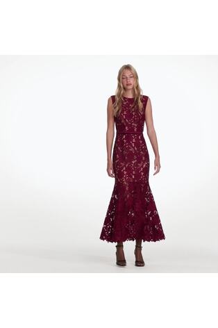 Self-Portrait Burgundy Guipure Lace Midi Dress - Image 2 of 7
