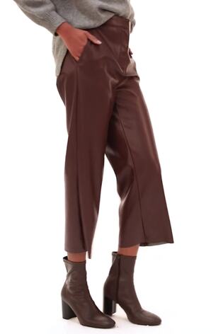 Roman Red Faux Leather Wide Leg Crop Trousers - Image 2 of 6