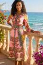 Roman Floral Print Border Shirt Midi Dress - Larawan 2 ng 6