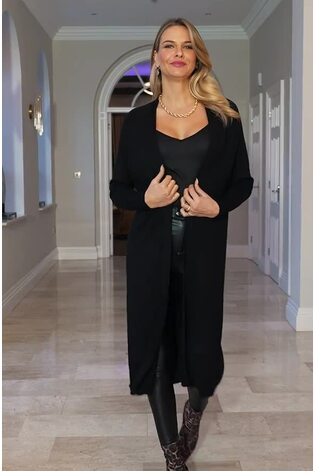 Buy Sosandar Black Longline Belted Cardigan With Pockets from Next Luxembourg