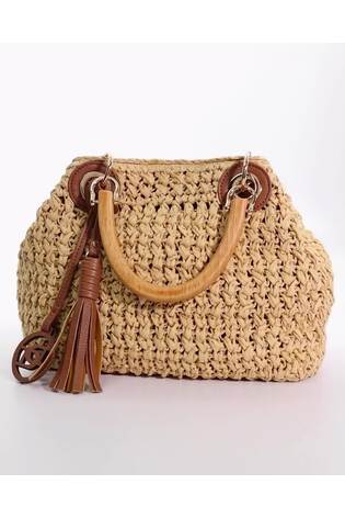 Dune London Natural Deltaz Wooden Handle Raffia Grab Bag - Image 2 of 7
