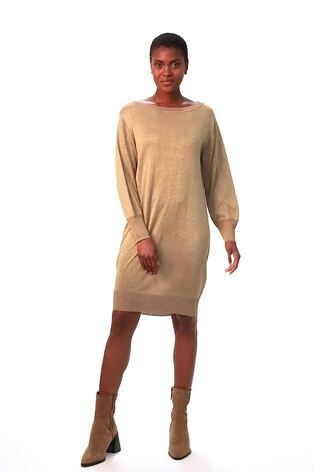 Roman Yellow Shimmer Slash Neck Jumper Dress - Image 2 of 6