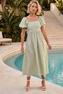 Roman Green Stripe Puff Sleeve Midi Dress - Image 2 of 5